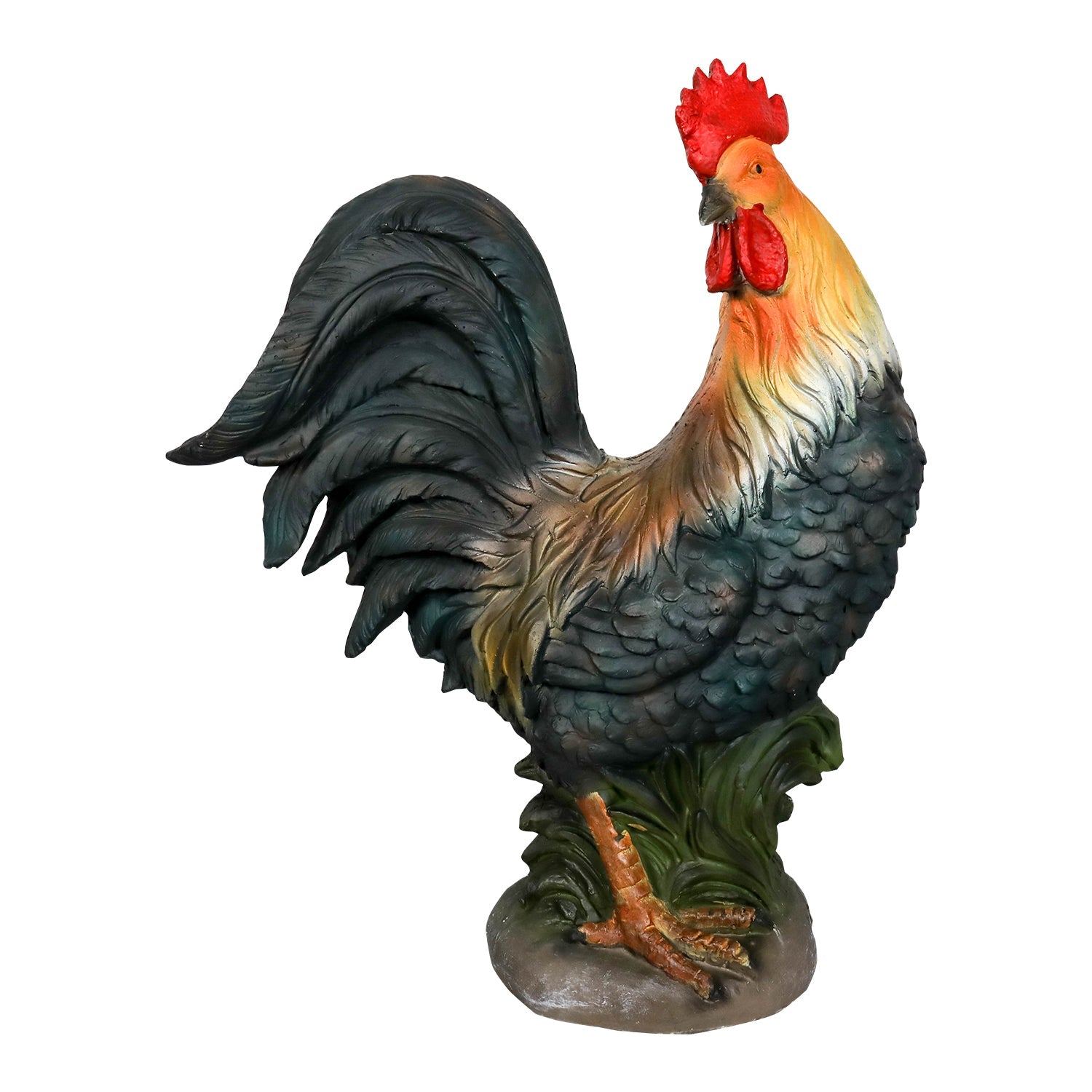 Concrete Rooster Statue Hand Painted Farmhouse 22 In