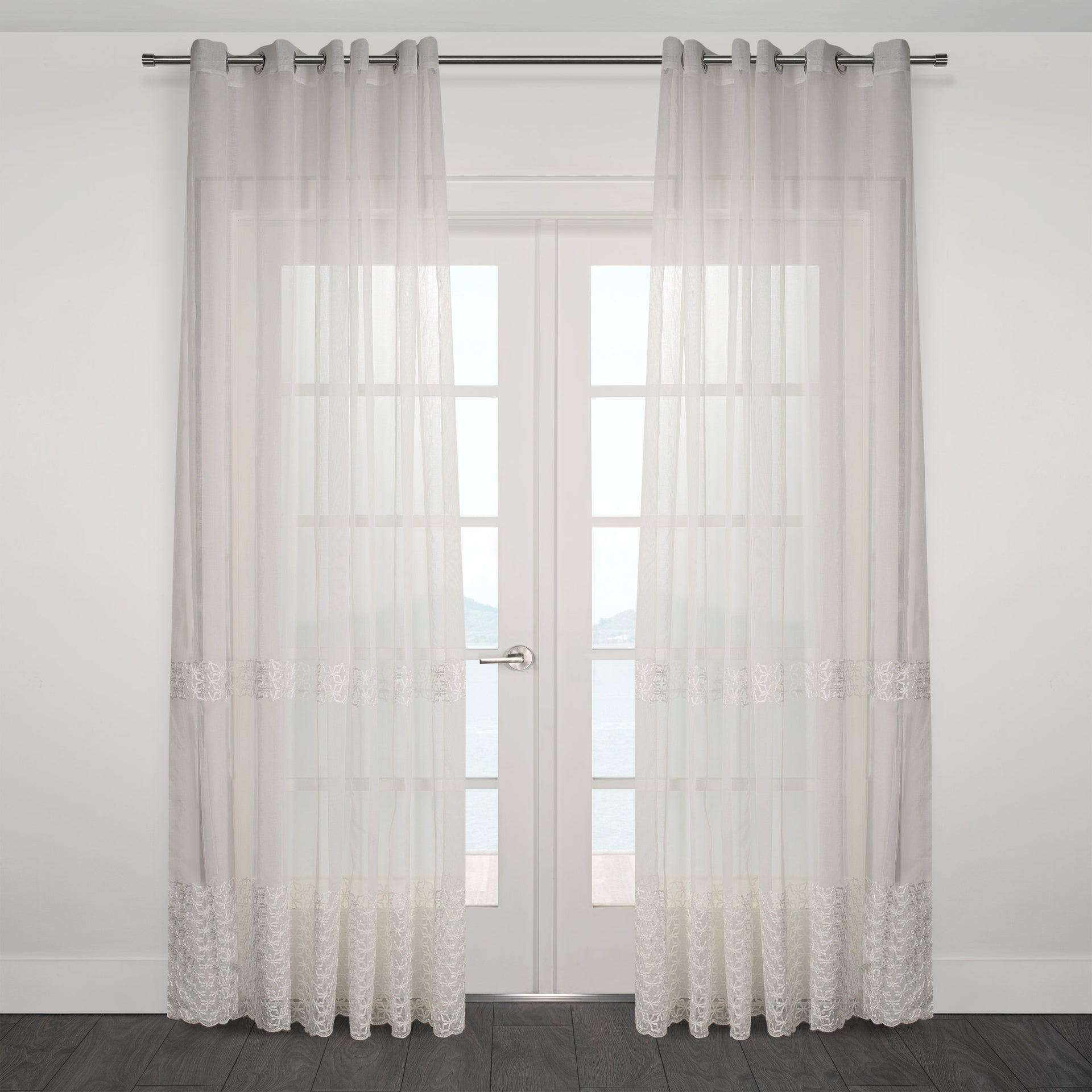 Massa Classic Embroidered Sheer Grommet Curtain 80
