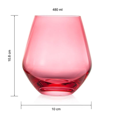 Coral & Fuchsia Colored Wine Glassware | Set of 2 | Large 16 oz Stemless Glasses, Coral Peach Pink Italian Style - Valentines Day Wine, Water, Margarita Glasses, Tumbler Beautiful Hand-Blown Glass