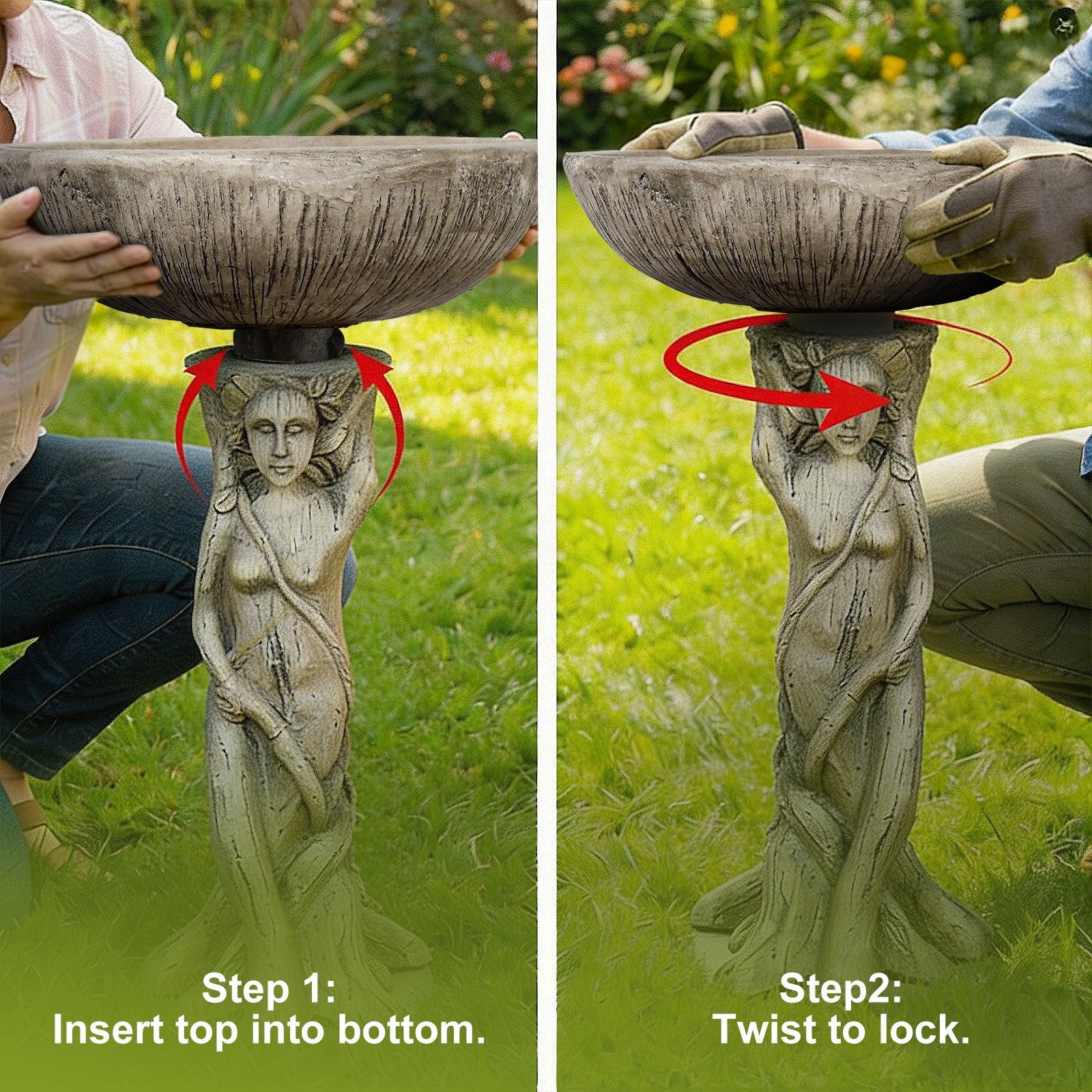 Concrete Bird Bath Statue Classical Goddess 22 Inch