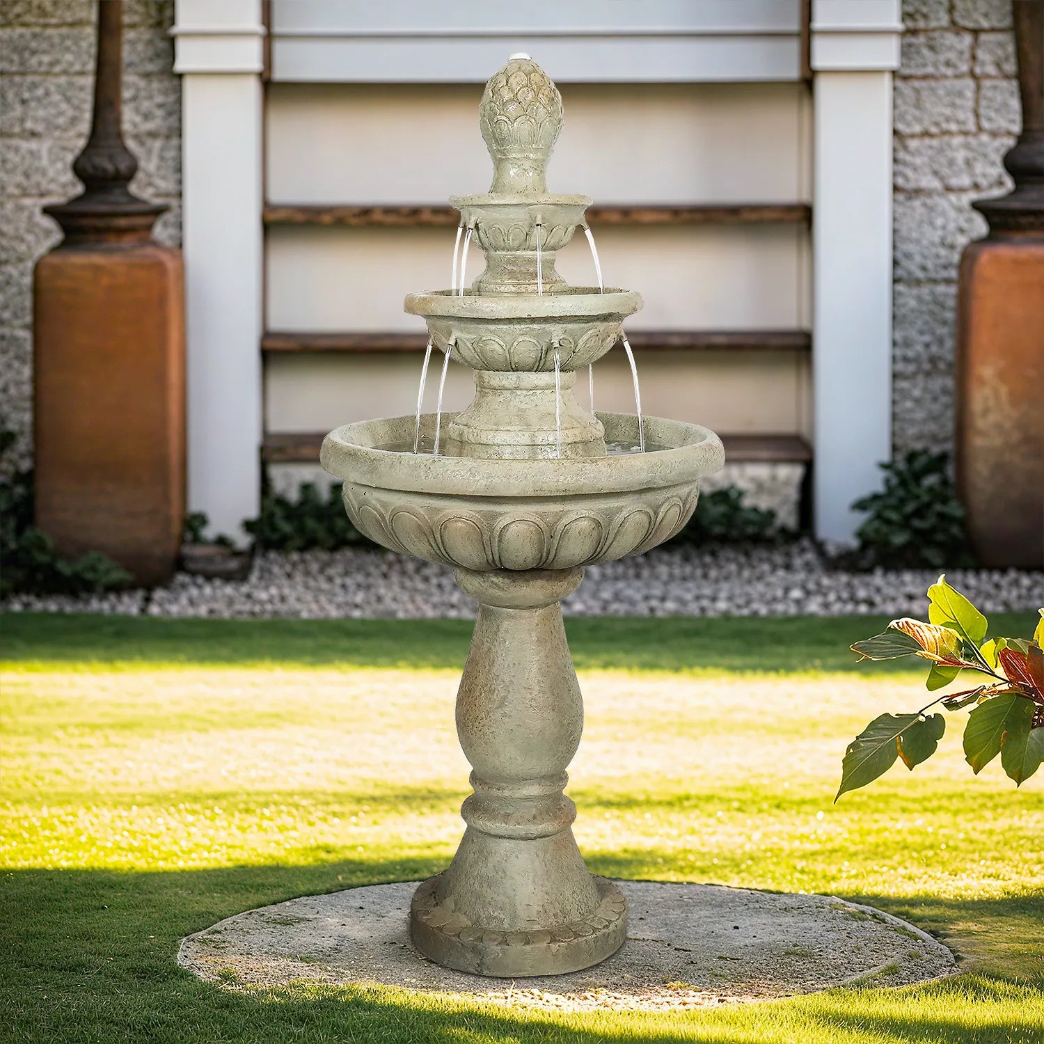 Concrete 3 Tier Fountain Classical Pineapple Finial