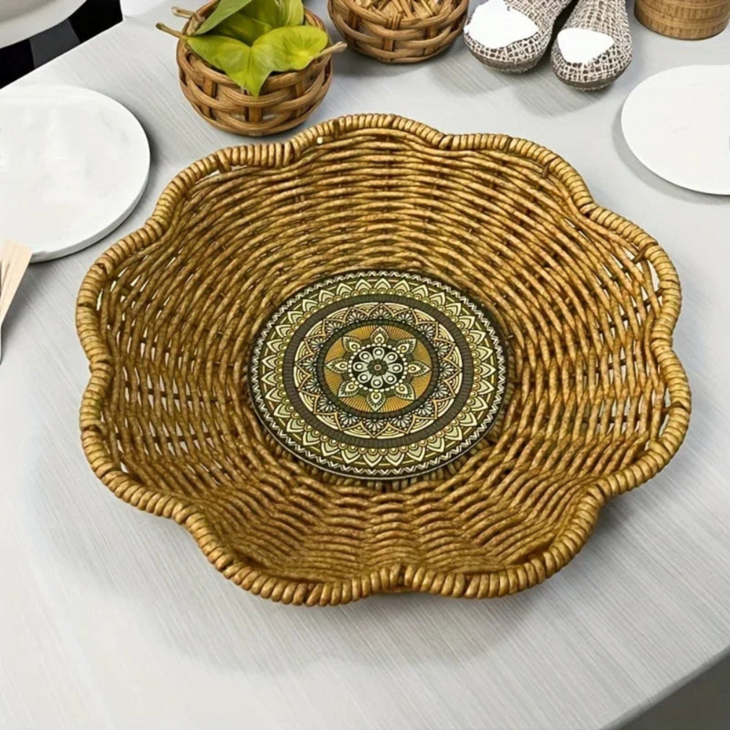 Storage Tray - Handwoven Bohemian Wooden