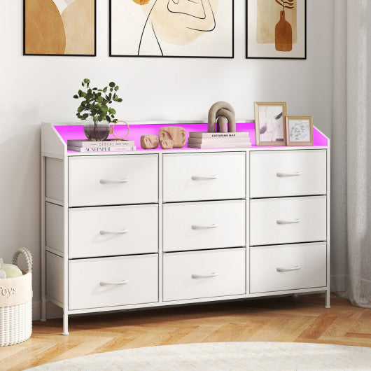 Storage Organizer with LED Lights and 9 Fabric Drawers for Bedroom-White