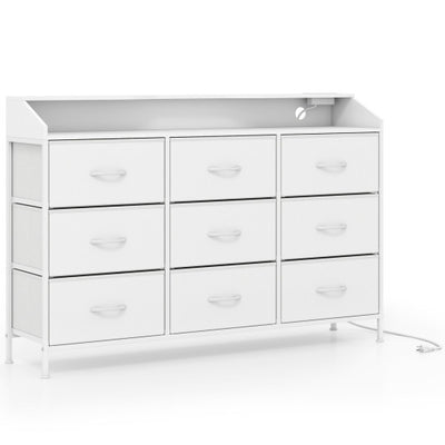 Storage Organizer with LED Lights and 9 Fabric Drawers for Bedroom-White