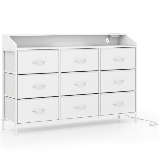 Storage Organizer with LED Lights and 9 Fabric Drawers for Bedroom-White