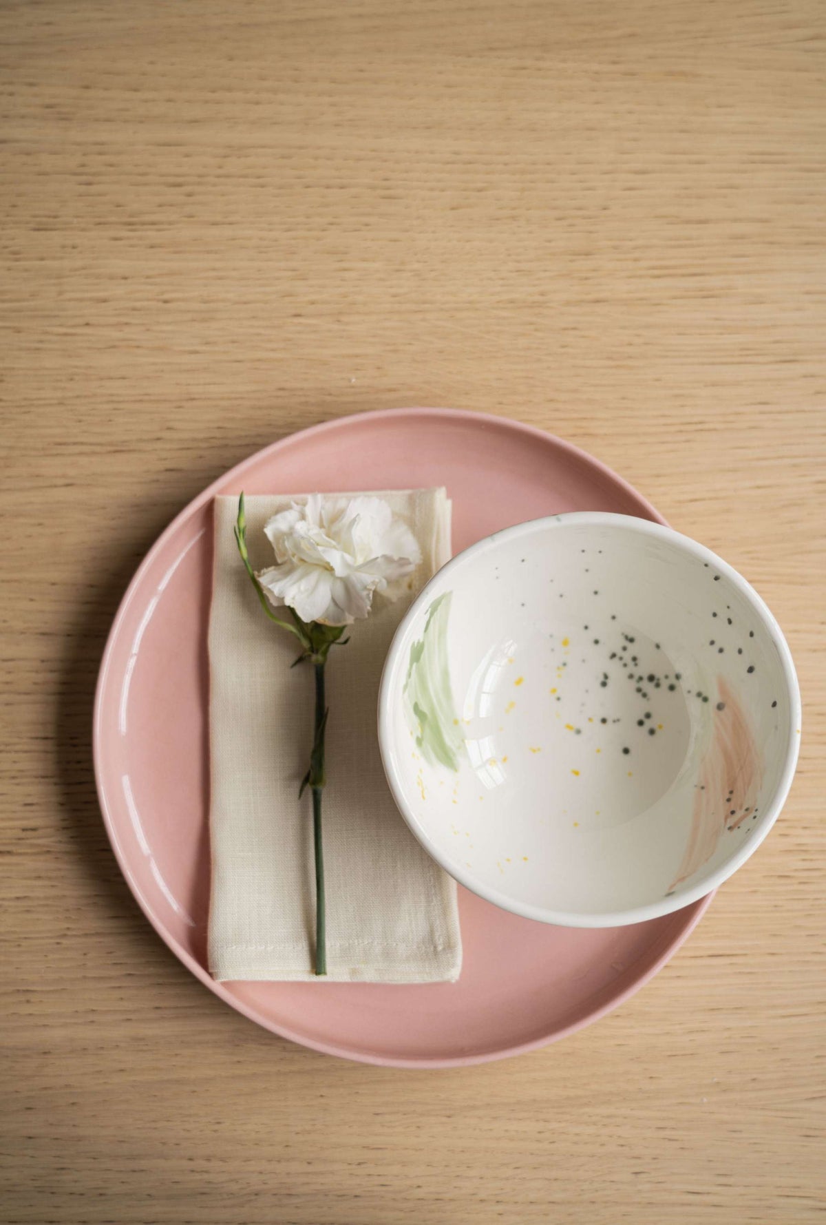 Handmade High-sided Porcelain Dinner Plate. Powder Pink