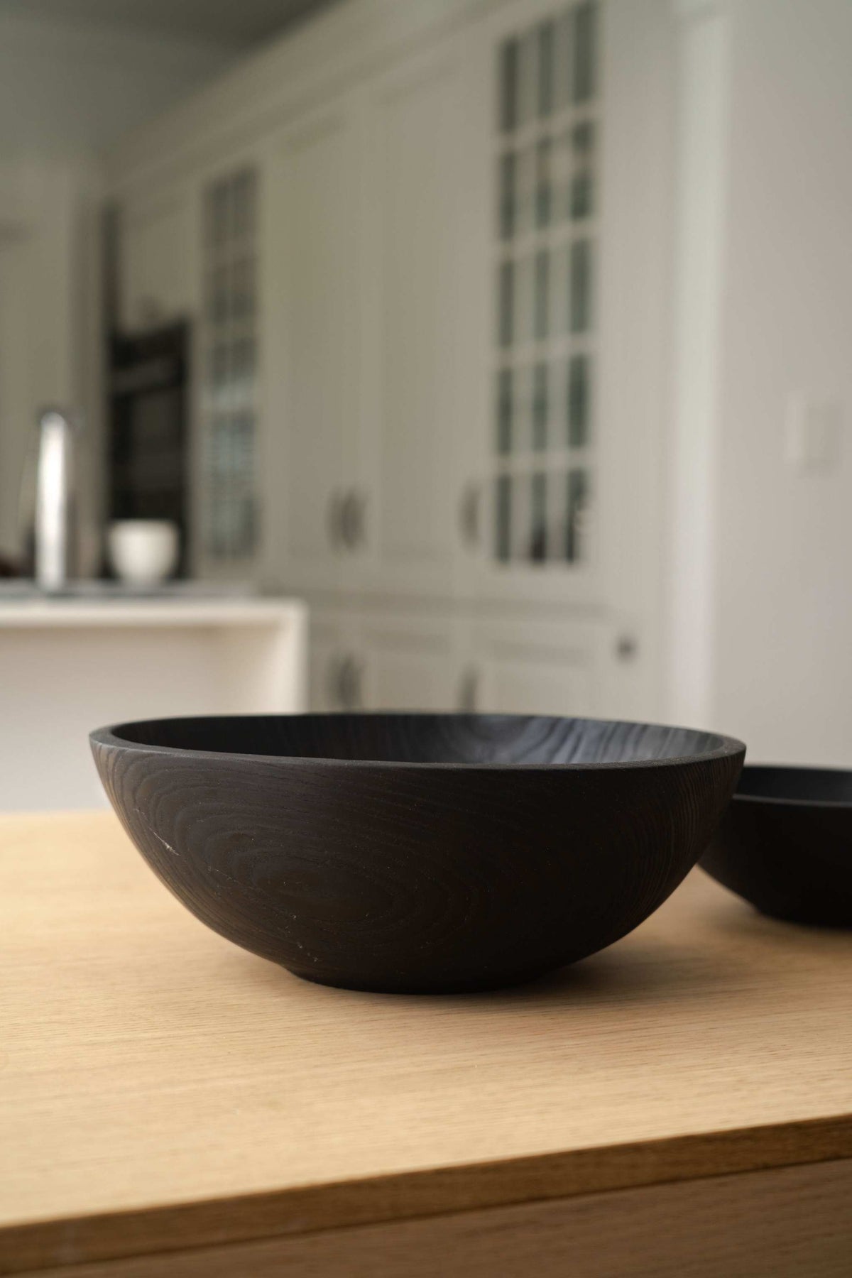 Hand Carved Charred Wooden Salad Bowl Set