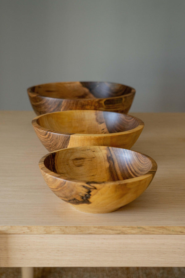 Hand Carved Walnut Wood Nesting Bowl Set