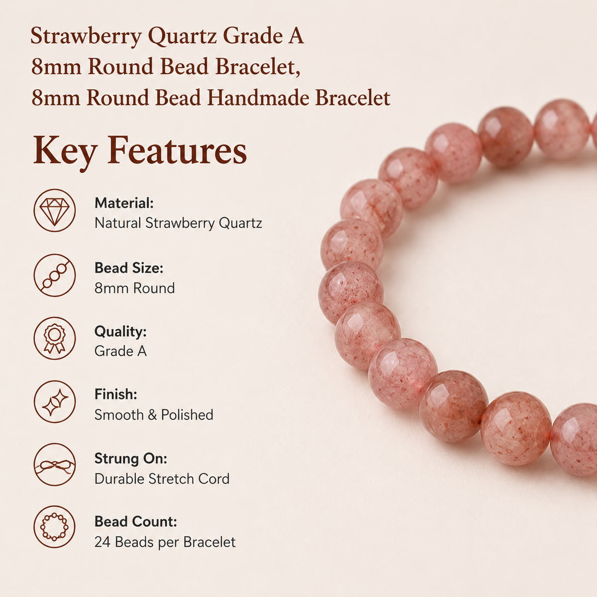 Strawberry Quartz Bracelet (Attraction and Emotional Calmness)