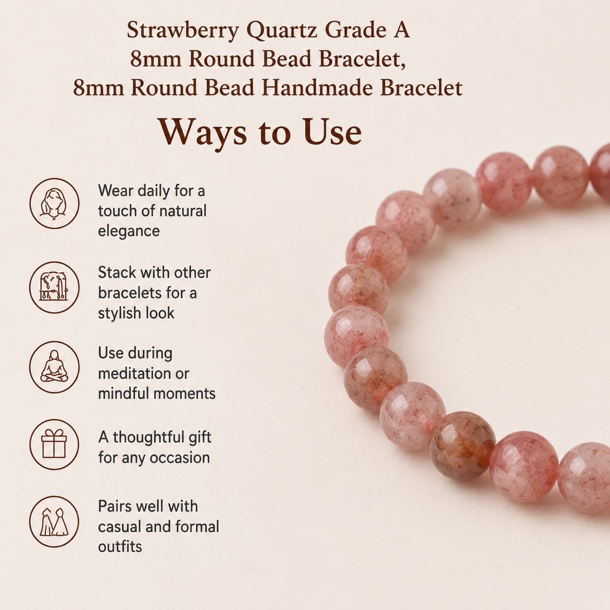 Strawberry Quartz Bracelet (Attraction and Emotional Calmness)