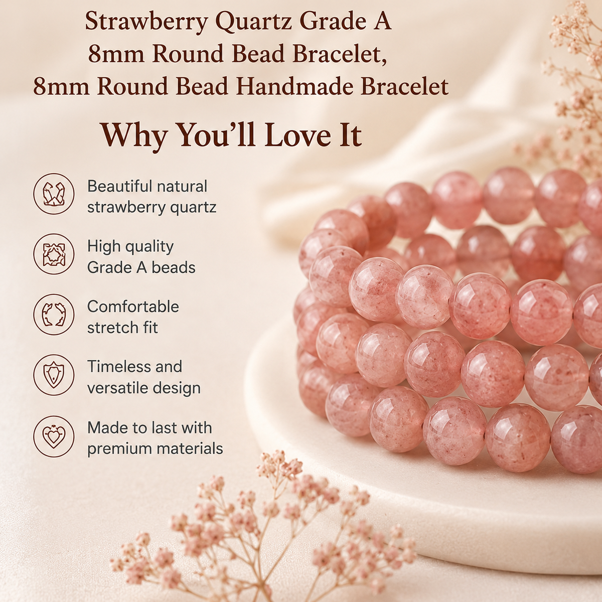 Strawberry Quartz Bracelet (Attraction and Emotional Calmness)