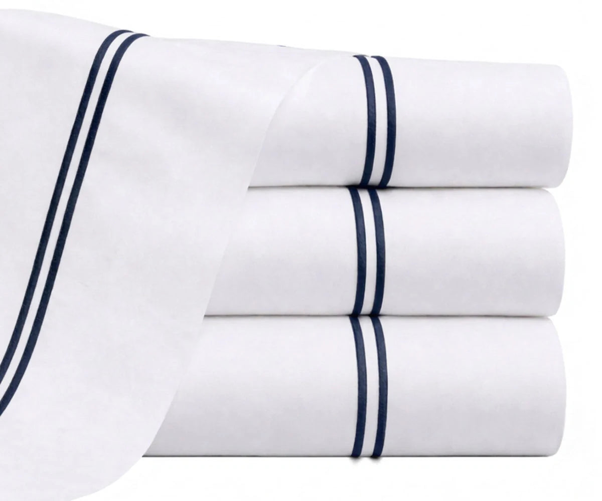 Cotton Flat Sheet - Line Embroidery