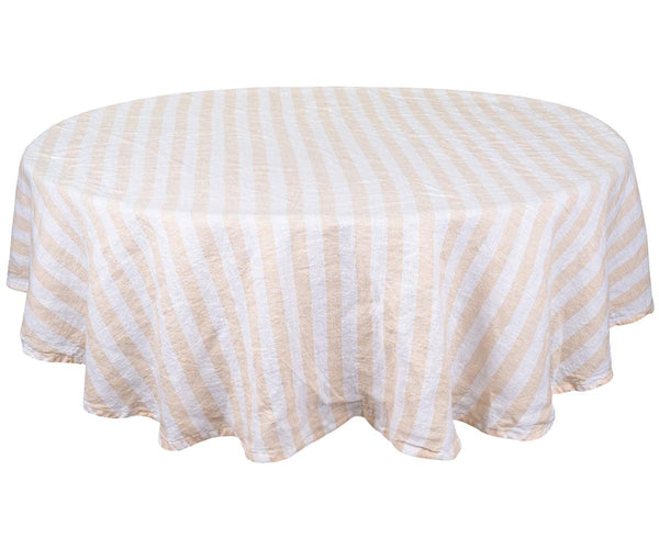 Farmhouse Stripe Linen Round Tablecloth