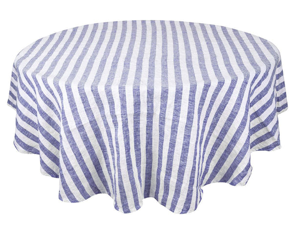 Farmhouse Stripe Linen Round Tablecloth