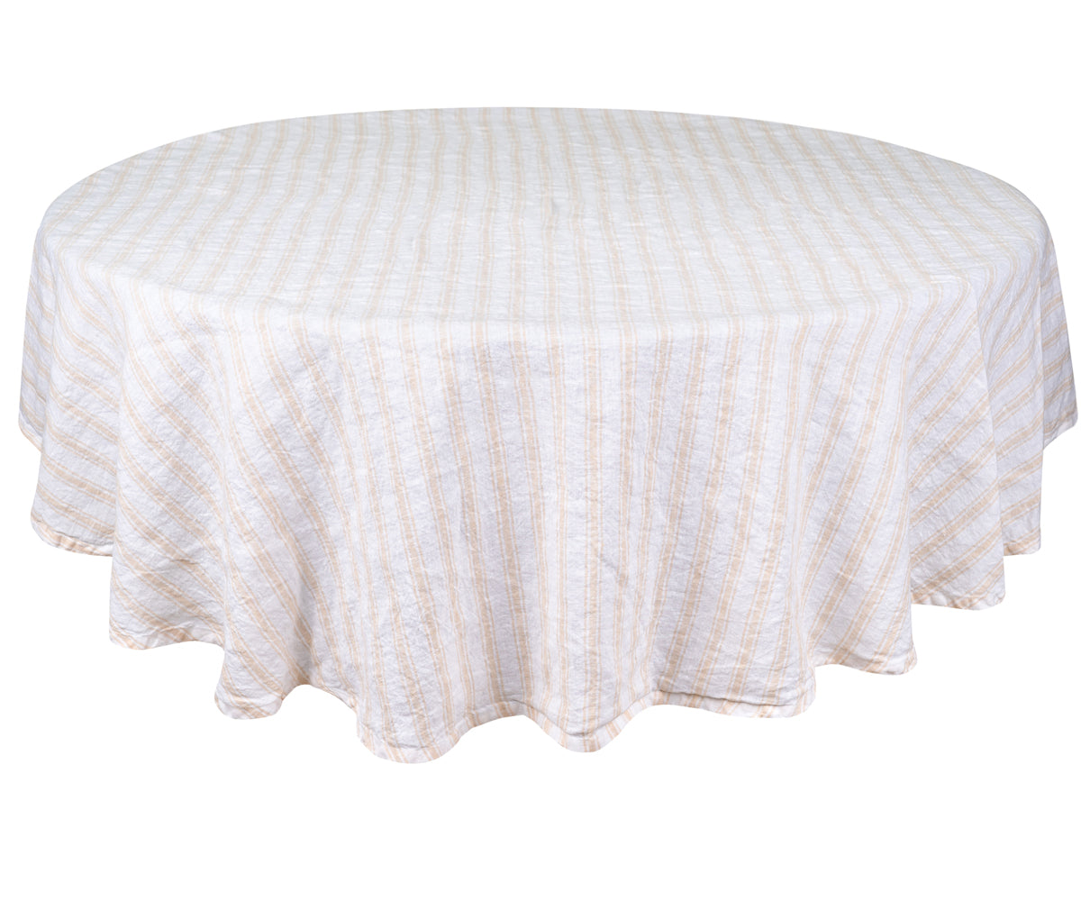 Homestead Stripe Linen Tablecloth -  Round Tablecloth 60 inch