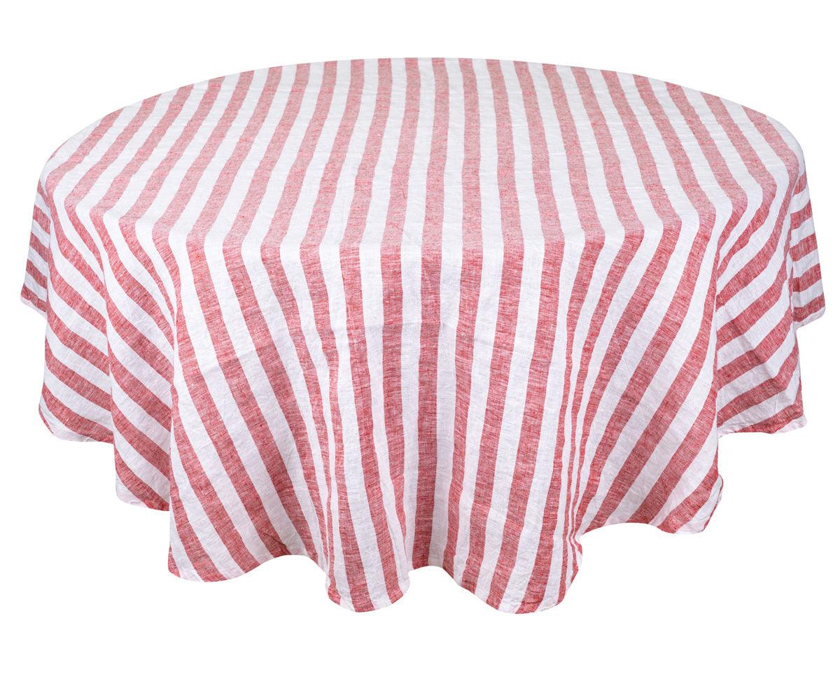 Farmhouse Stripe Linen Round Tablecloth