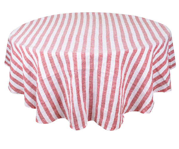 Farmhouse Stripe Linen Round Tablecloth