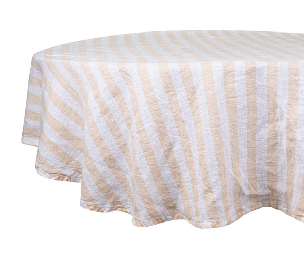Farmhouse Stripe Linen Round Tablecloth