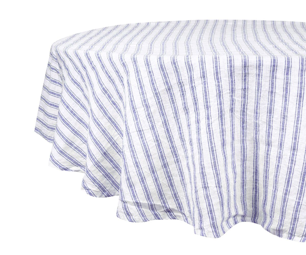 Homestead Stripe Linen Tablecloth -  Round Tablecloth 60 inch