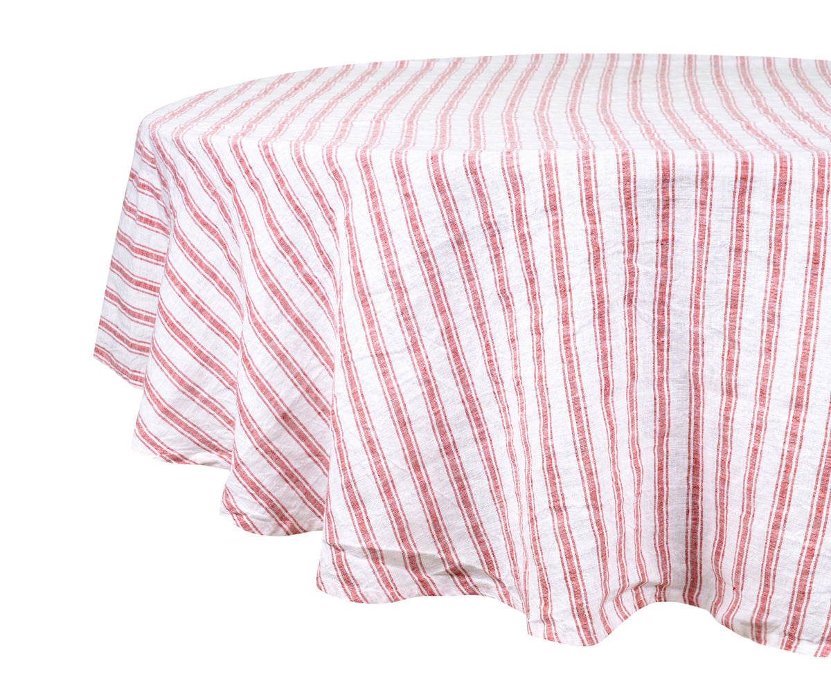 Homestead Stripe Linen Tablecloth -  Round Tablecloth 60 inch