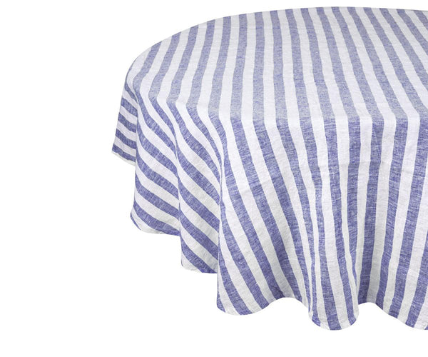 Farmhouse Stripe Linen Round Tablecloth