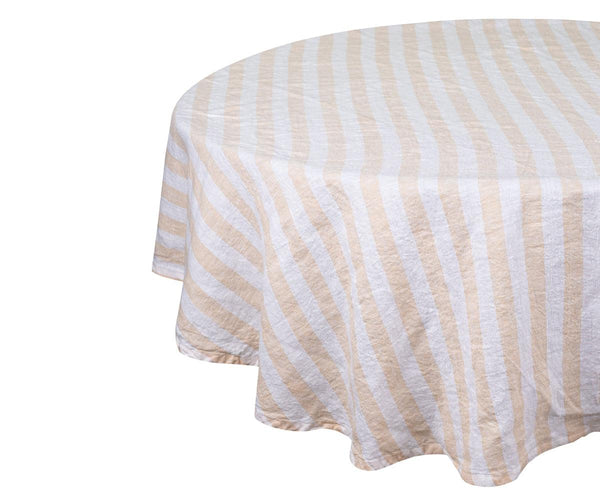 Farmhouse Stripe Linen Round Tablecloth