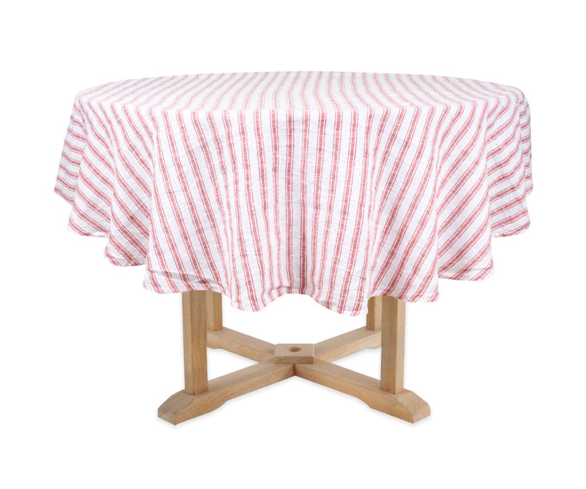 Homestead Stripe Linen Tablecloth -  Round Tablecloth 60 inch