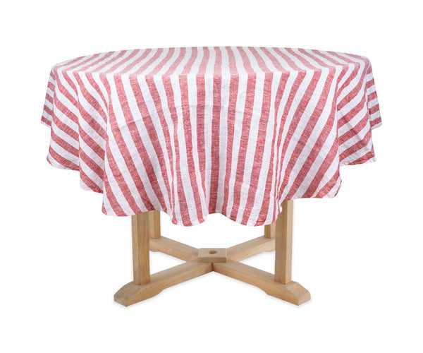 Farmhouse Stripe Linen Round Tablecloth
