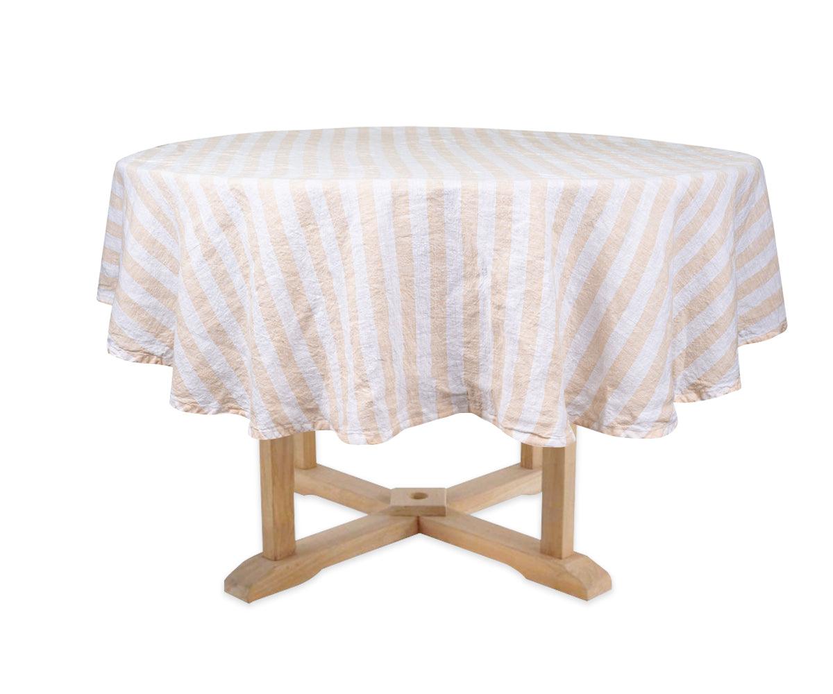 Farmhouse Stripe Linen Round Tablecloth