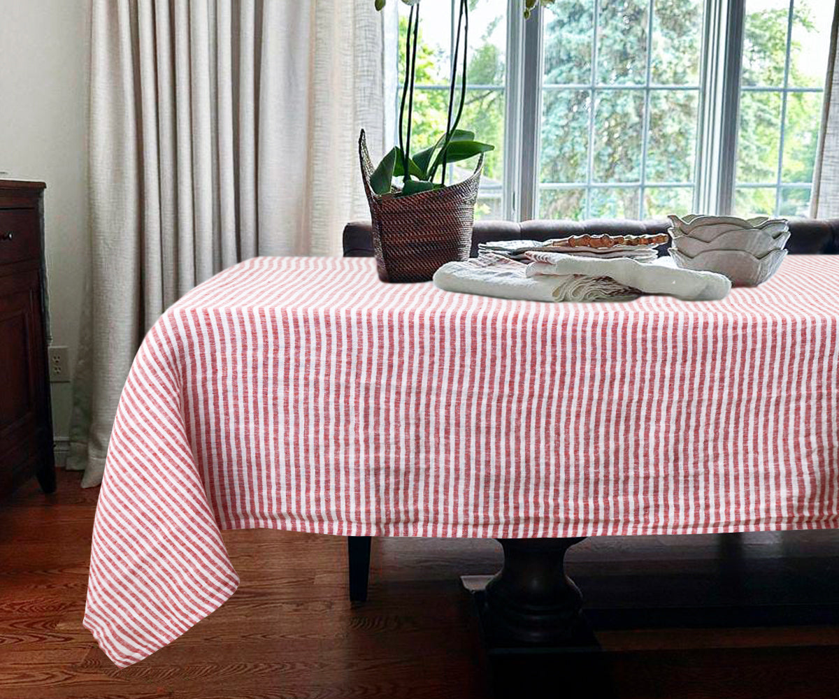 Narrow Stripe Linen Rectangle Tablecloth - Striped Tablecloth