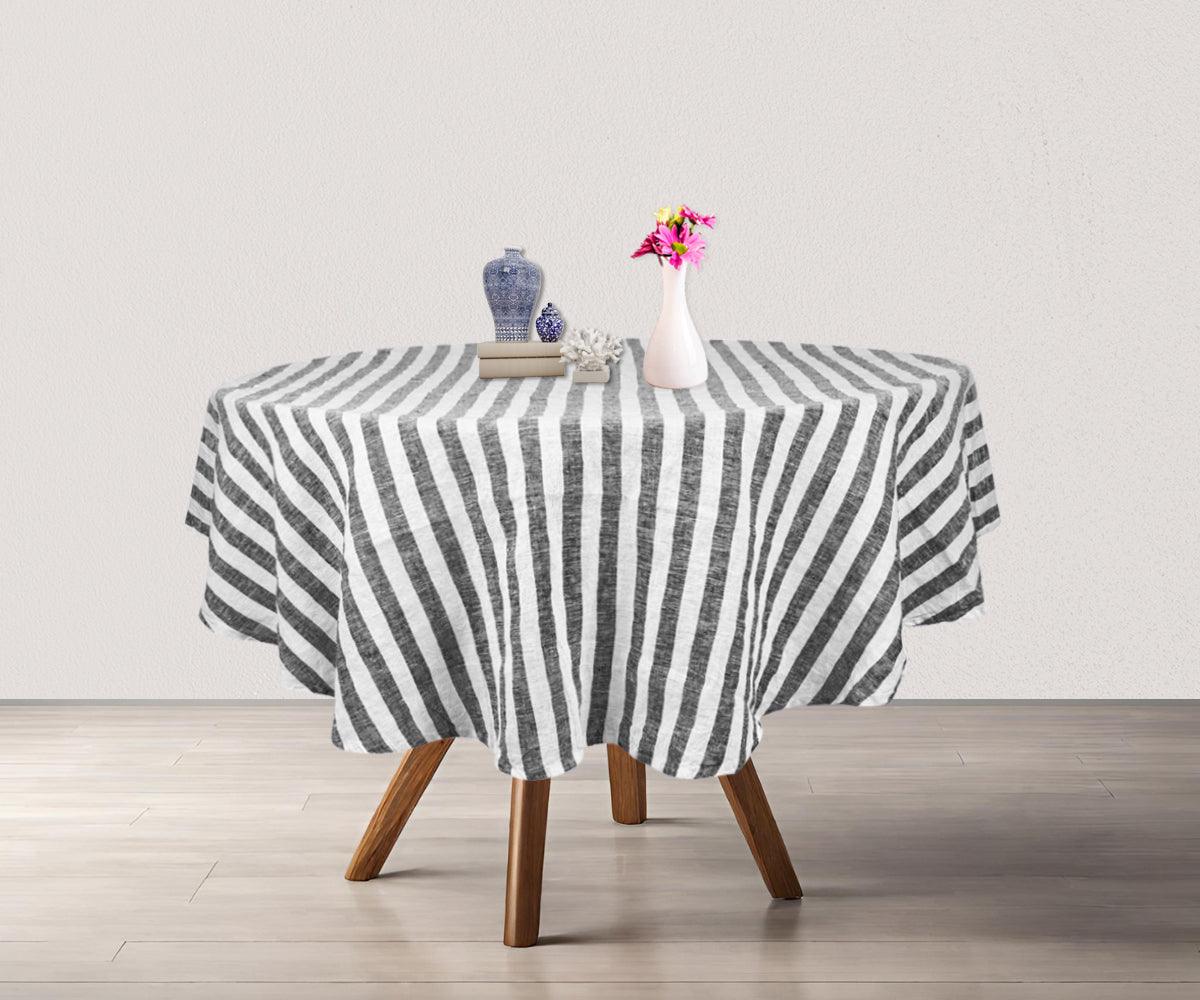 Farmhouse Stripe Linen Round Tablecloth