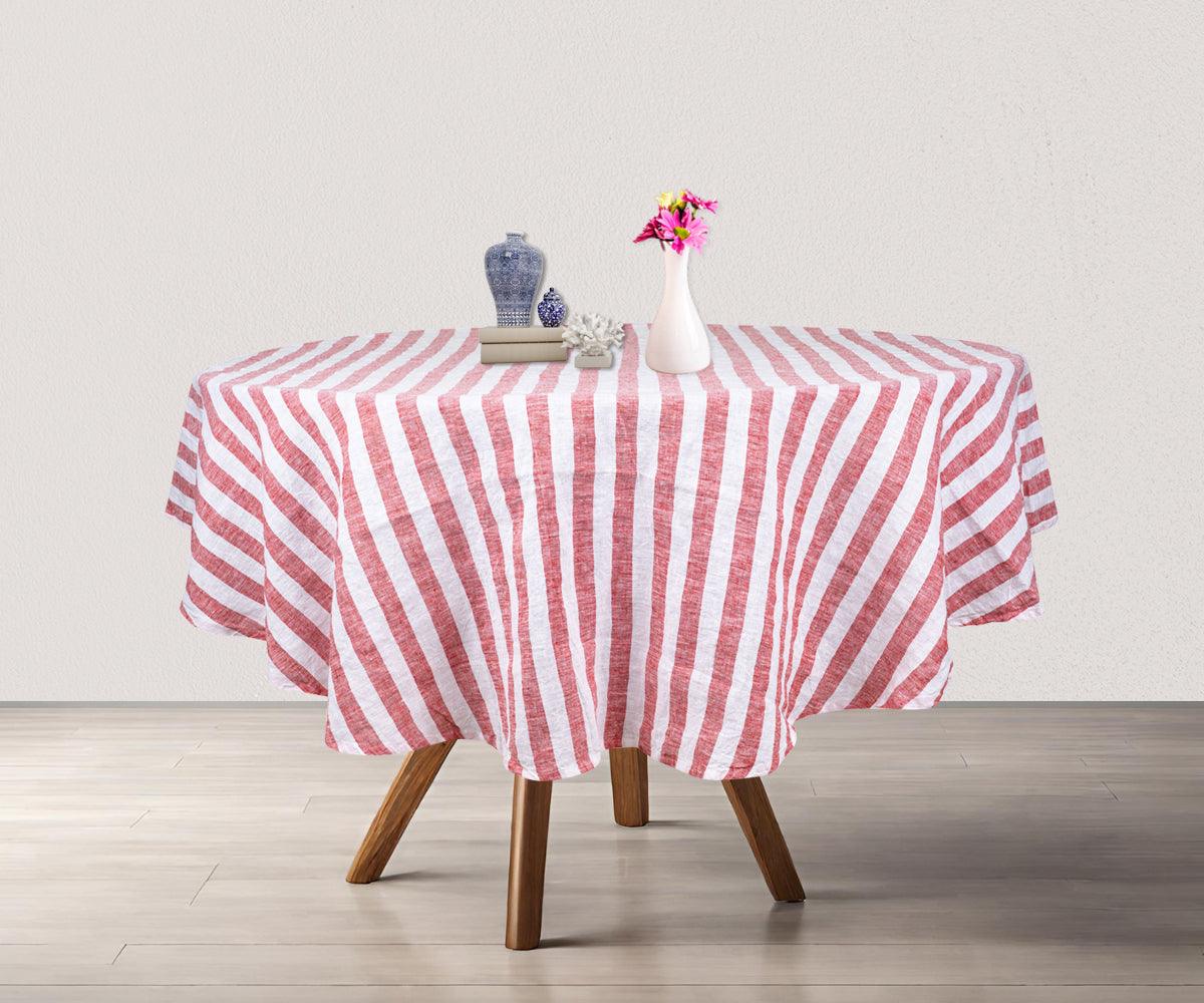 Farmhouse Stripe Linen Round Tablecloth
