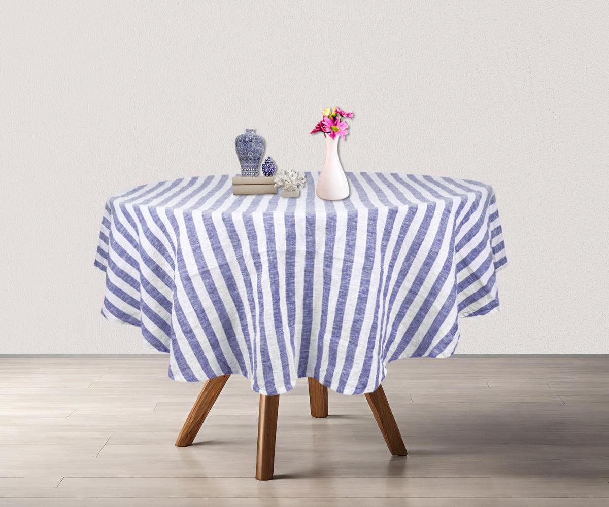 Farmhouse Stripe Linen Round Tablecloth