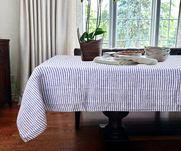 Narrow Stripe Linen Rectangle Tablecloth - Striped Tablecloth