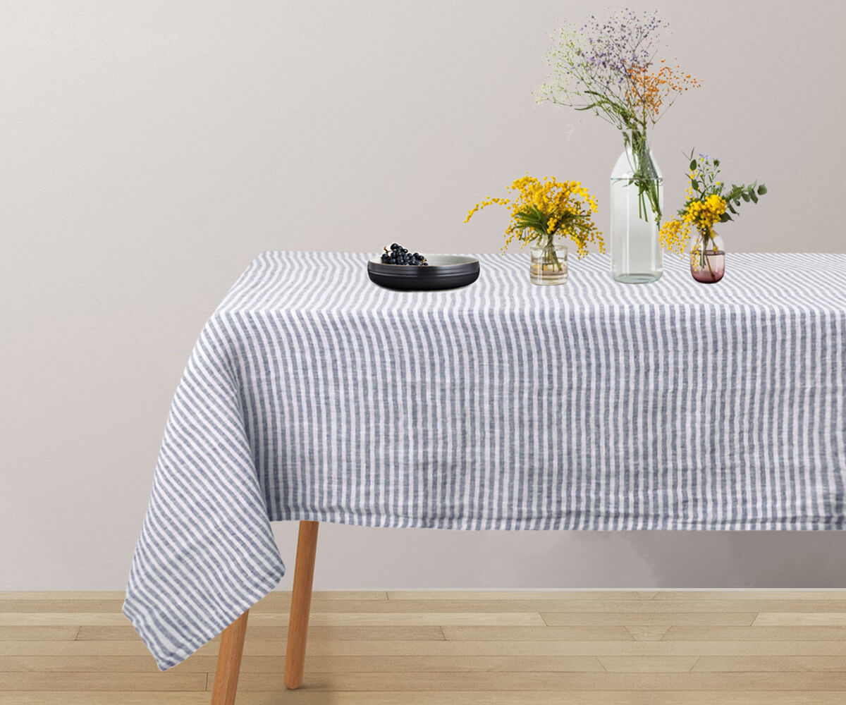 Narrow Stripe Linen Rectangle Tablecloth - Striped Tablecloth