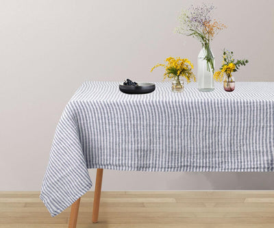 Narrow Stripe Linen Rectangle Tablecloth - Striped Tablecloth