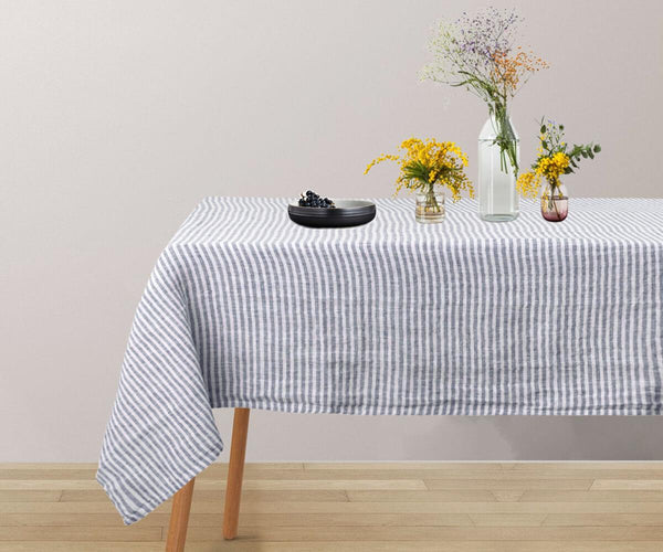 Narrow Stripe Linen Rectangle Tablecloth - Striped Tablecloth