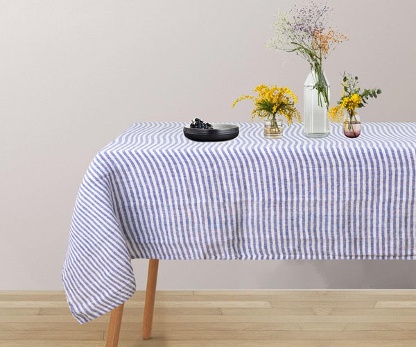 Narrow Stripe Linen Rectangle Tablecloth - Striped Tablecloth