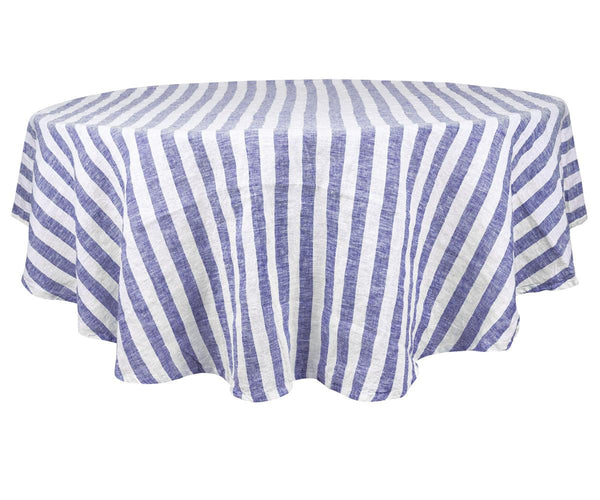 Farmhouse Stripe Linen Round Tablecloth