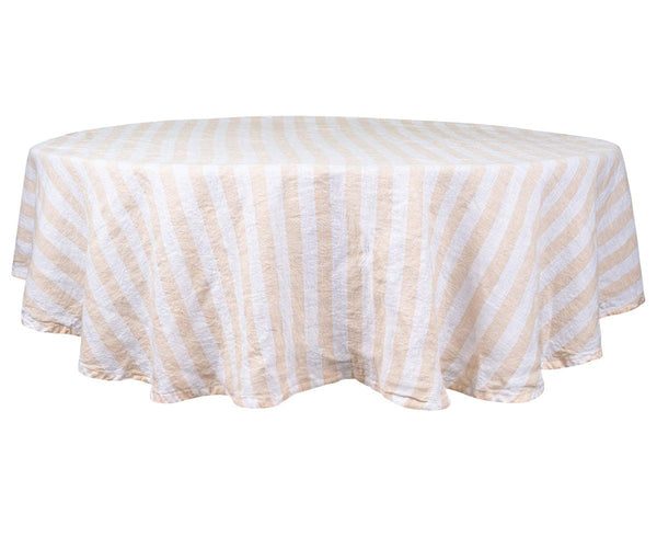 Farmhouse Stripe Linen Round Tablecloth