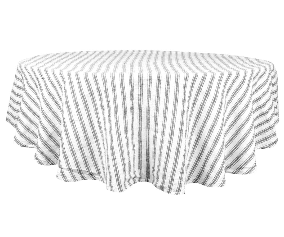 Homestead Stripe Linen Tablecloth -  Round Tablecloth 60 inch
