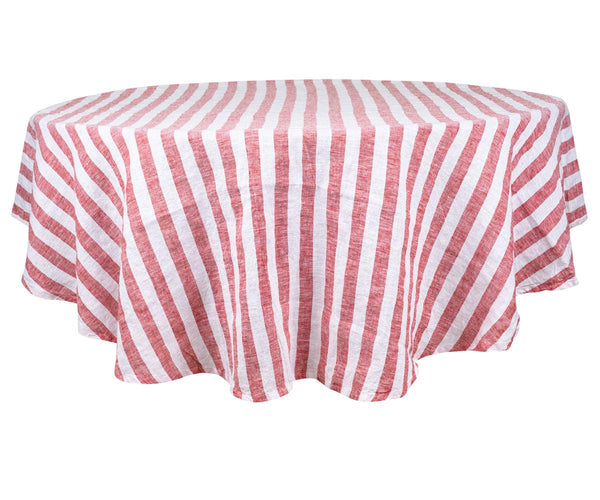 Farmhouse Stripe Linen Round Tablecloth