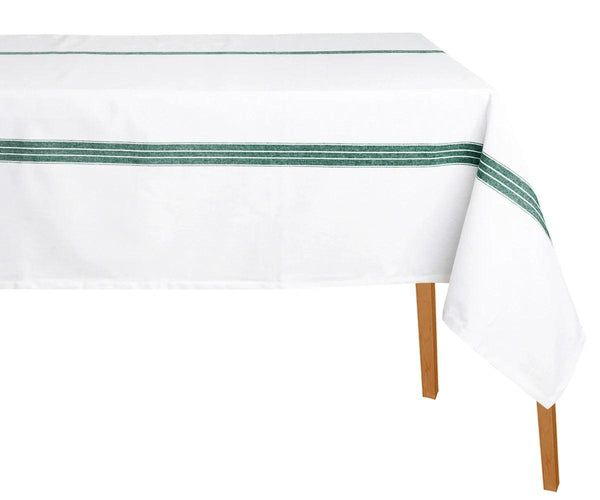White Cotton Tablecloth - Green Striped