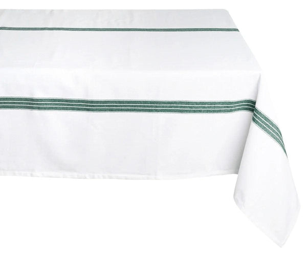 White Cotton Tablecloth - Green Striped