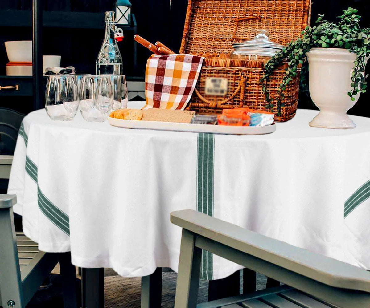Round Tablecloth 63 inch - Striped Cotton Tablecloth