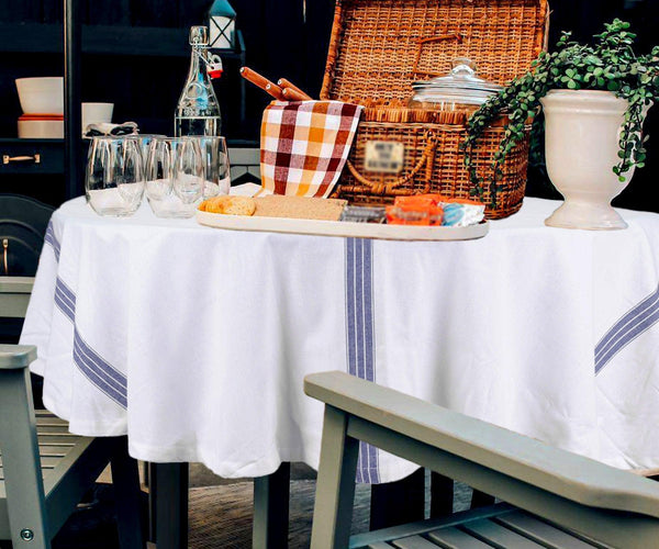 Round Tablecloth 63 inch - Striped Cotton Tablecloth