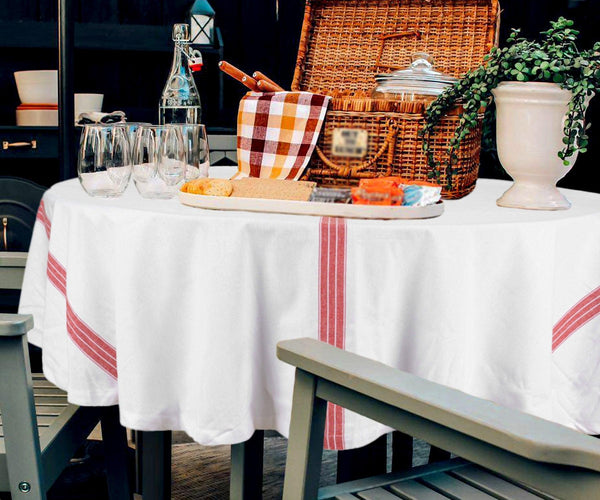 Round Tablecloth 63 inch - Striped Cotton Tablecloth