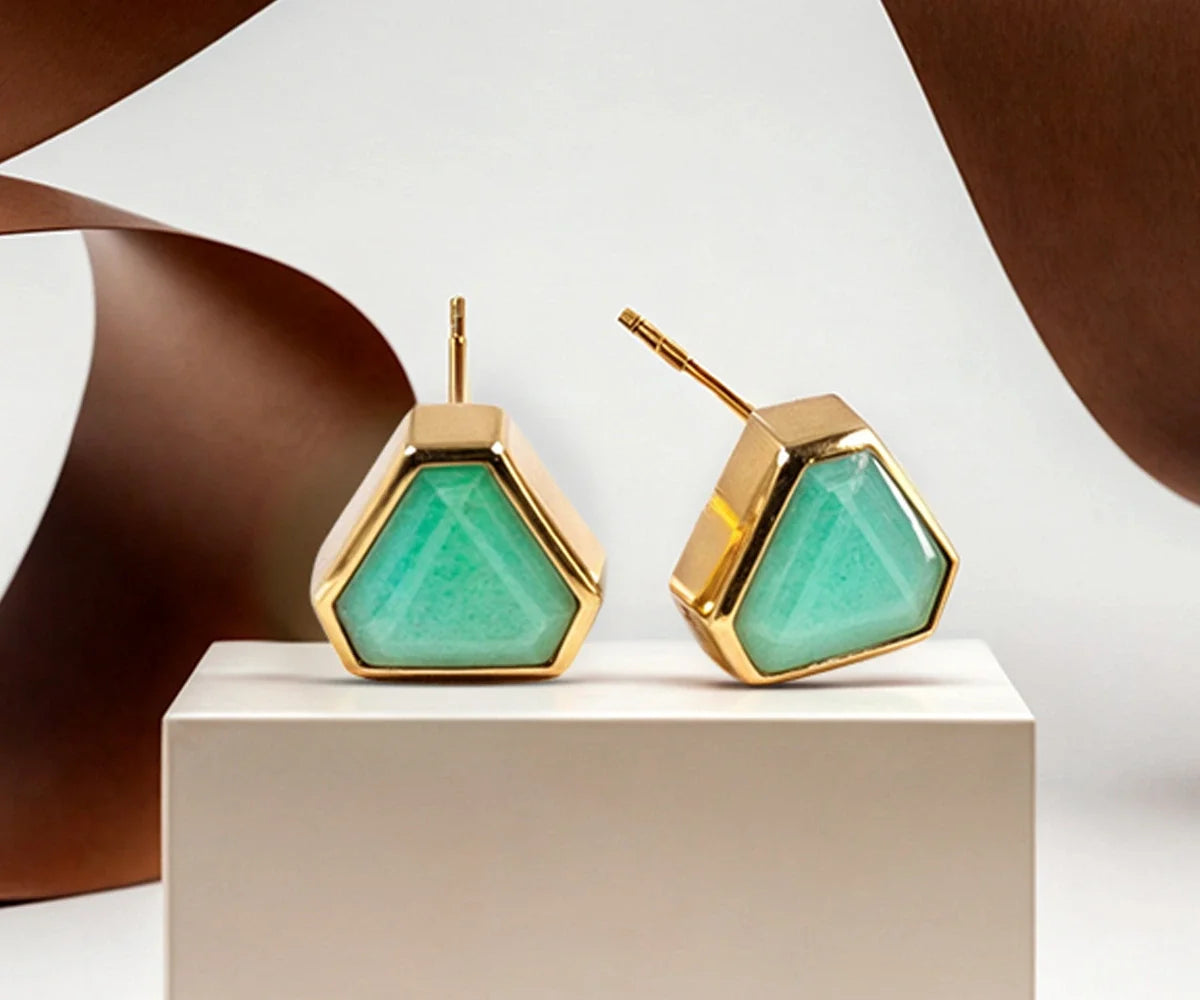 Facet Edge Stud Chrysoprase Earrings