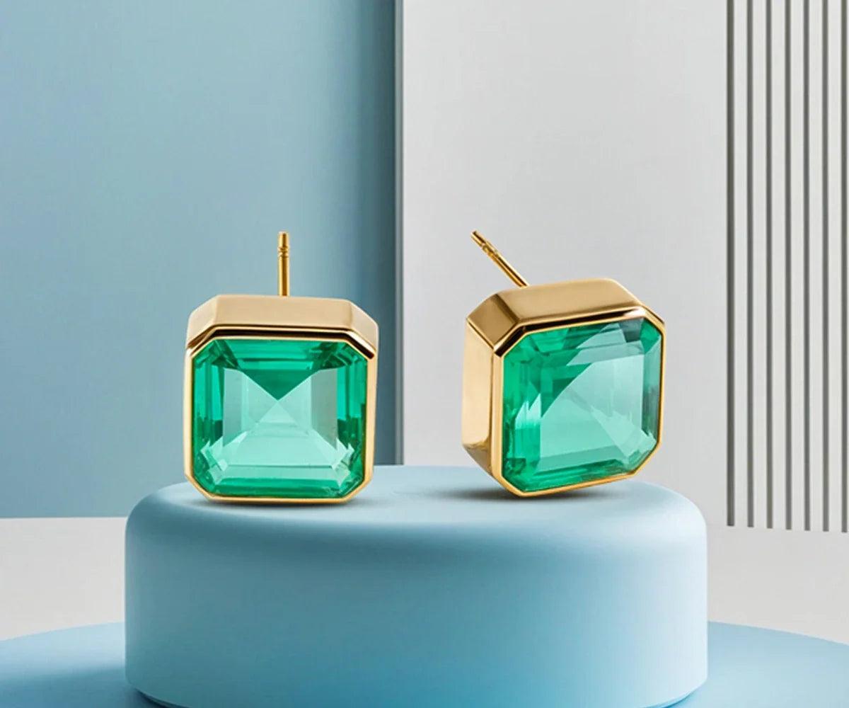 Emerald Stud Earrings - Green Quartz