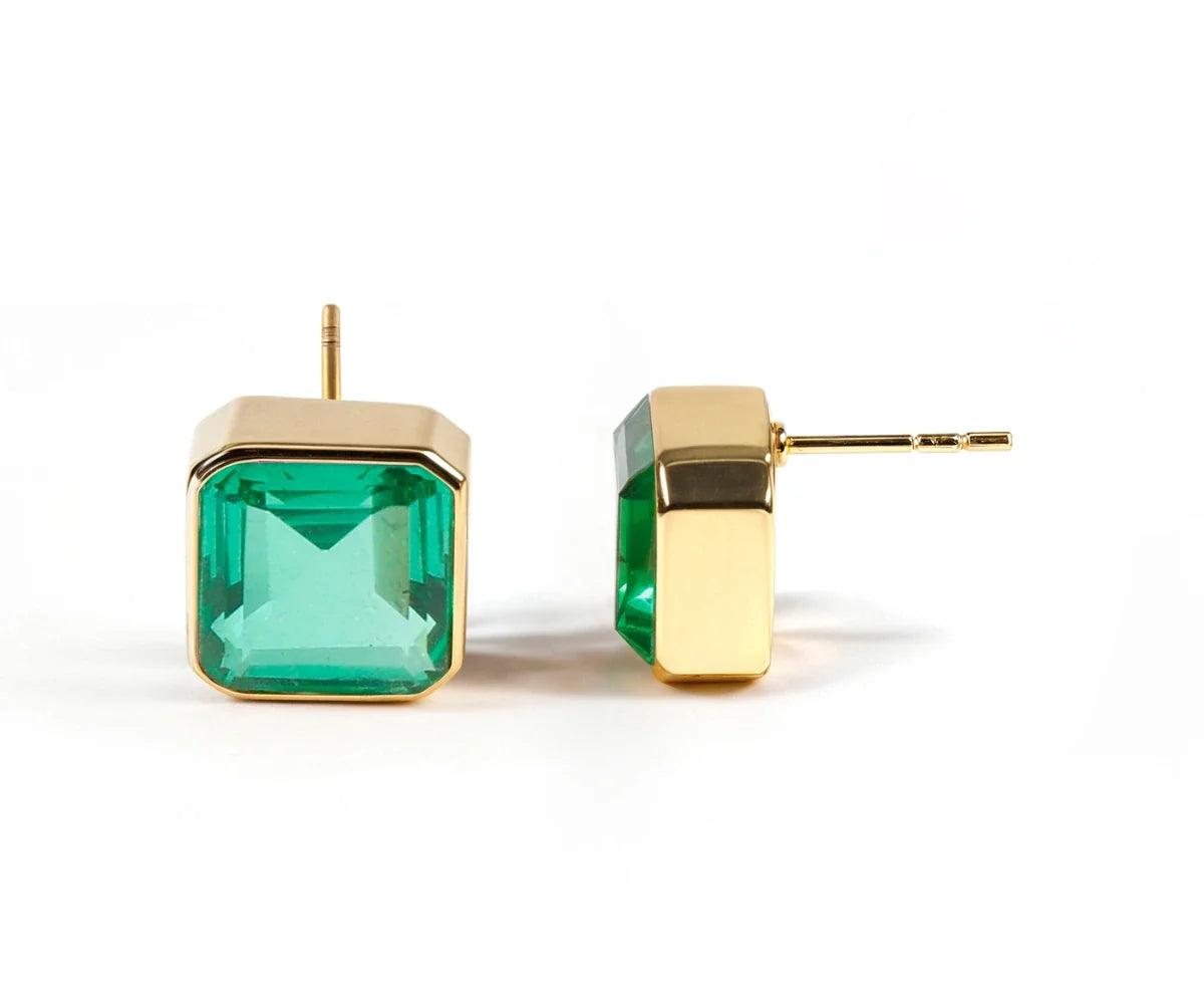 Emerald Stud Earrings - Green Quartz